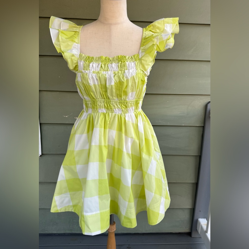 Maeve Green and White Smocked Mini Dress